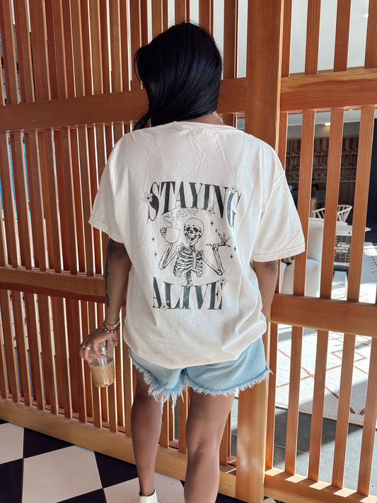 Staying Alive Daisies (Front, Back) - Tee (Vintage Natural, Short Sleeve)