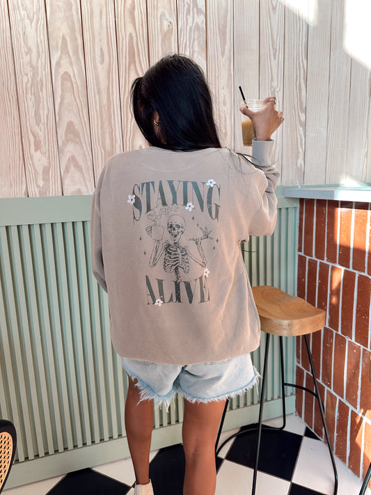 Staying Alive Daisies (Pocket & Back) - Sweatshirt (Cement)