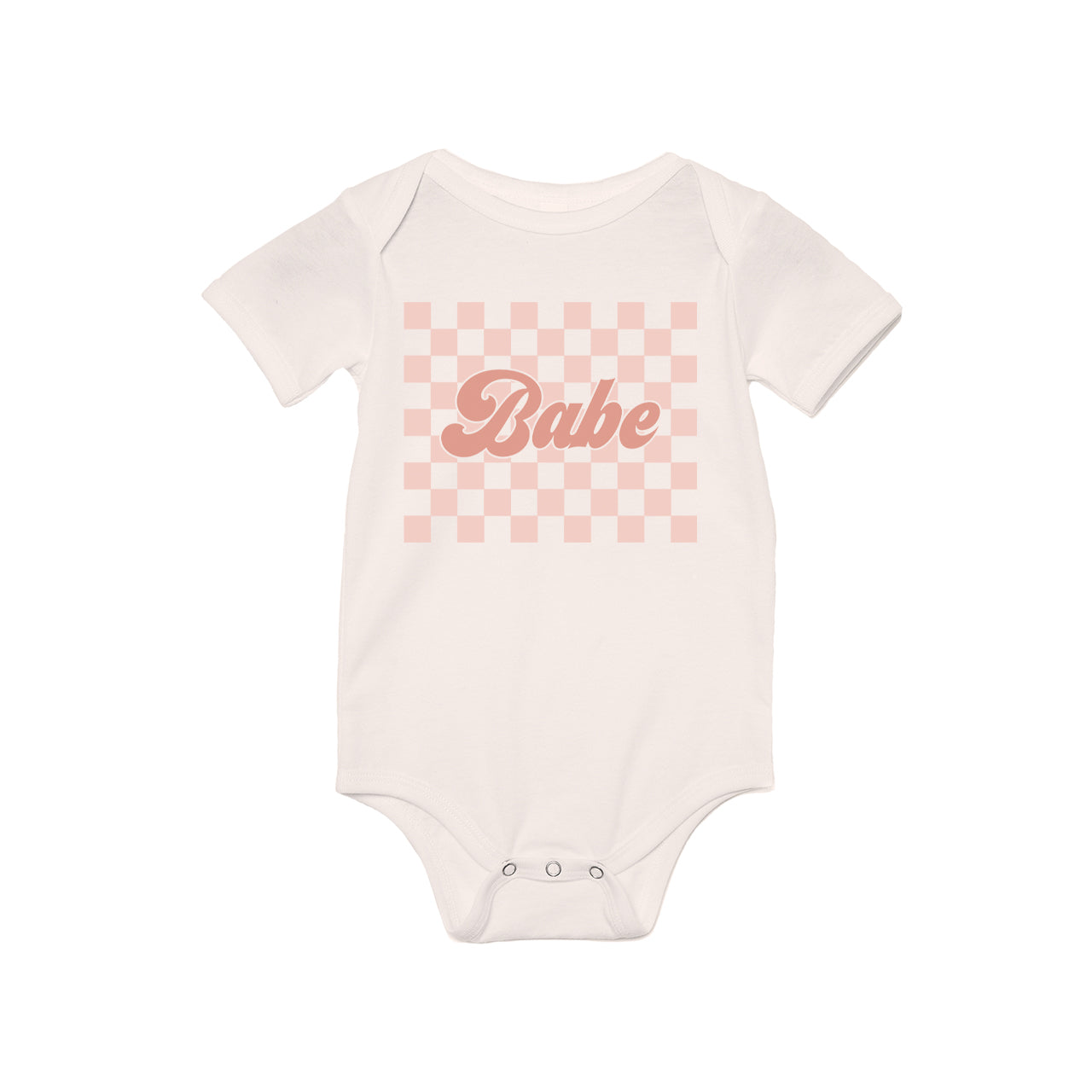 Babe Pink Checkered - Bodysuit (Natural, Short Sleeve)