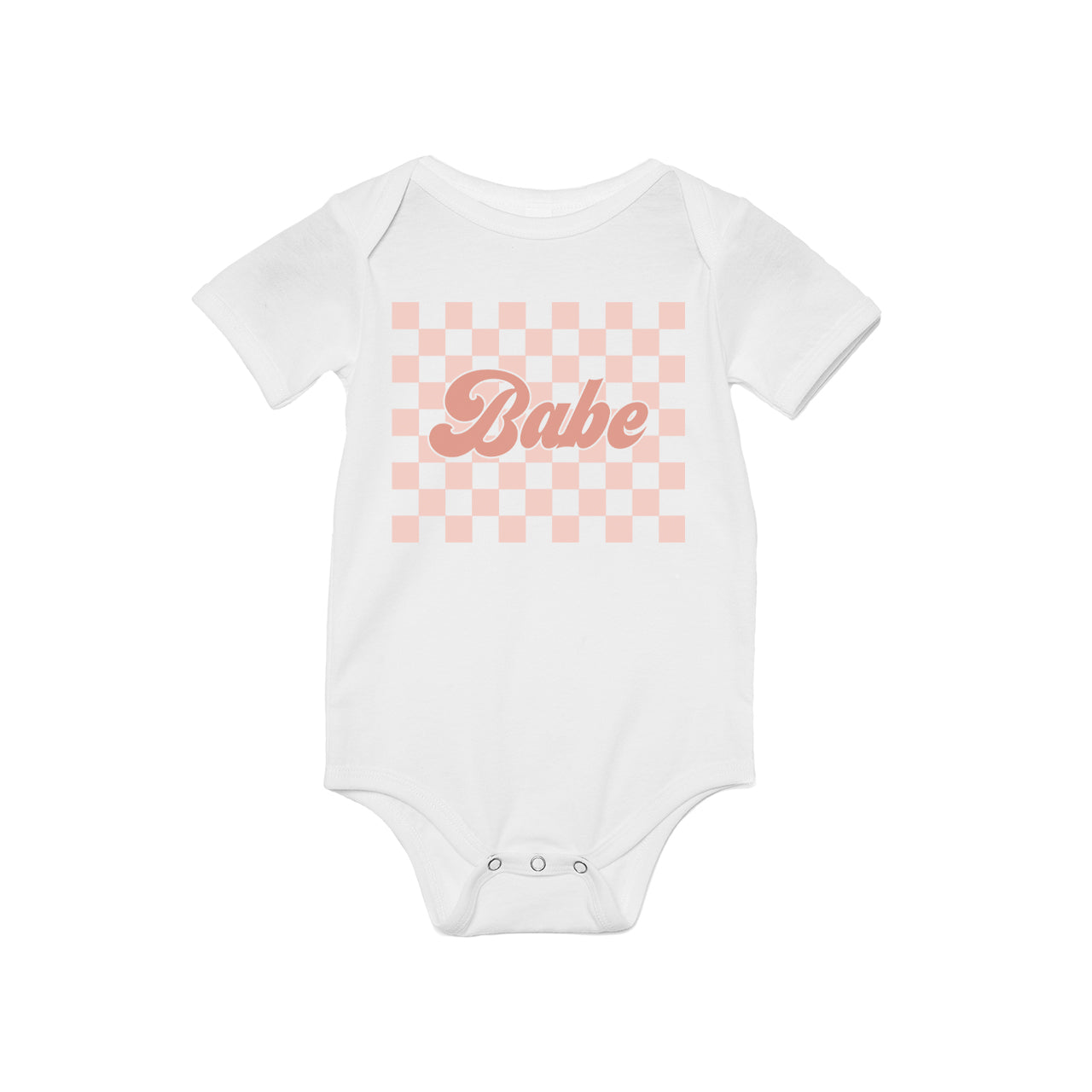 Babe Pink Checkered - Bodysuit (White, Short Sleeve)