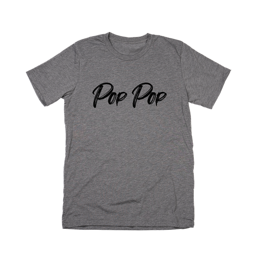 Pop Pop (Brushed, Black, Across Front) - Tee (Gray)