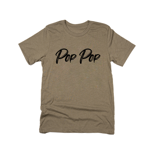 Pop Pop (Brushed, Black, Across Front) - Tee (Olive)