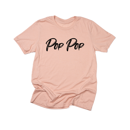 Pop Pop (Brushed, Black, Across Front) - Tee (Peach)