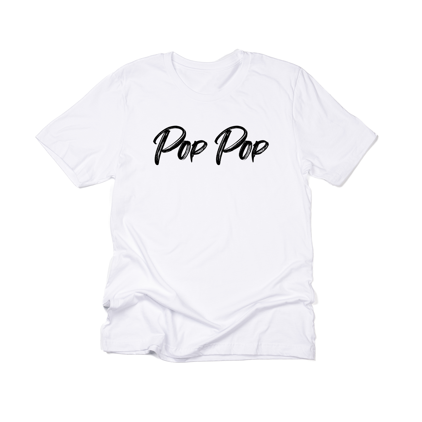 Pop Pop (Brushed, Black, Across Front) - Tee (White)