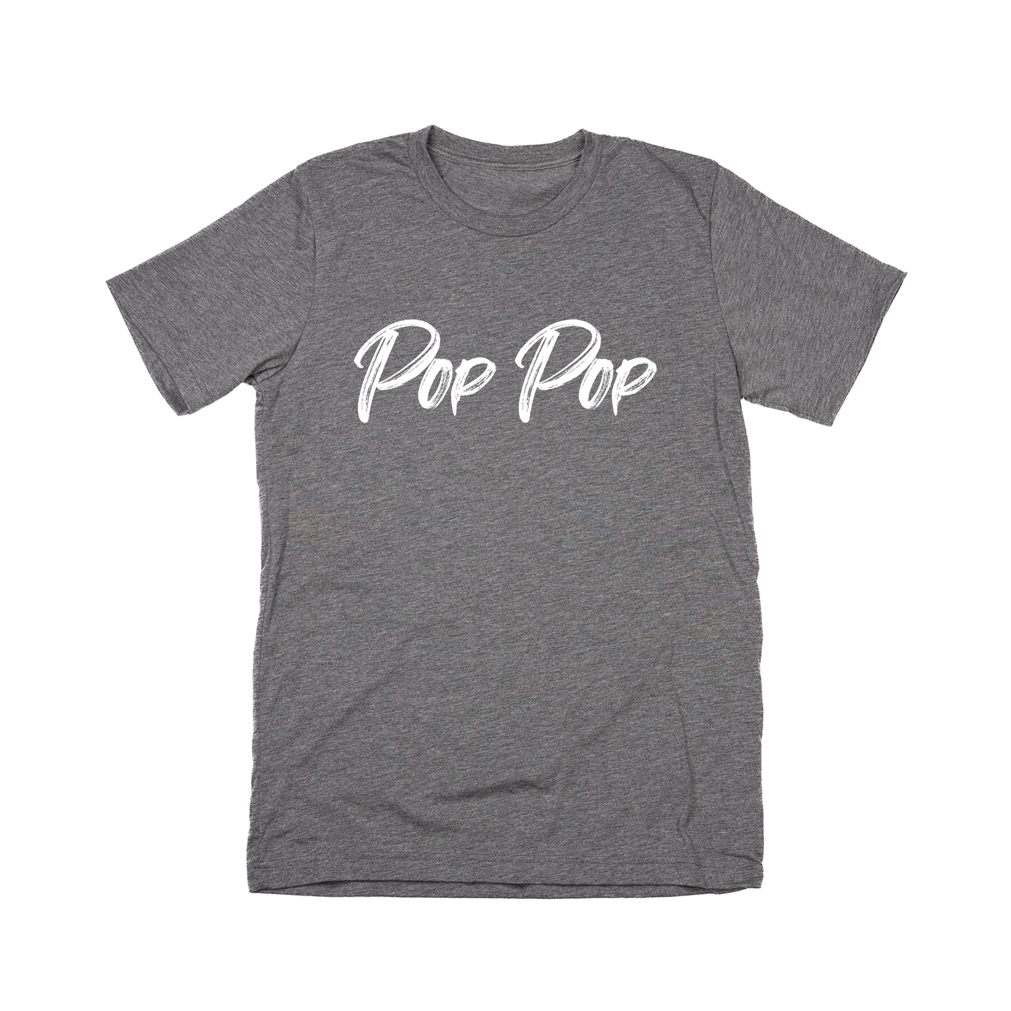 Pop Pop (Brushed, White, Across Front) - Tee (Gray)