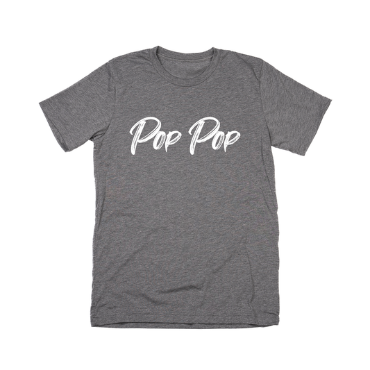 Pop Pop (Brushed, White, Across Front) - Tee (Gray)