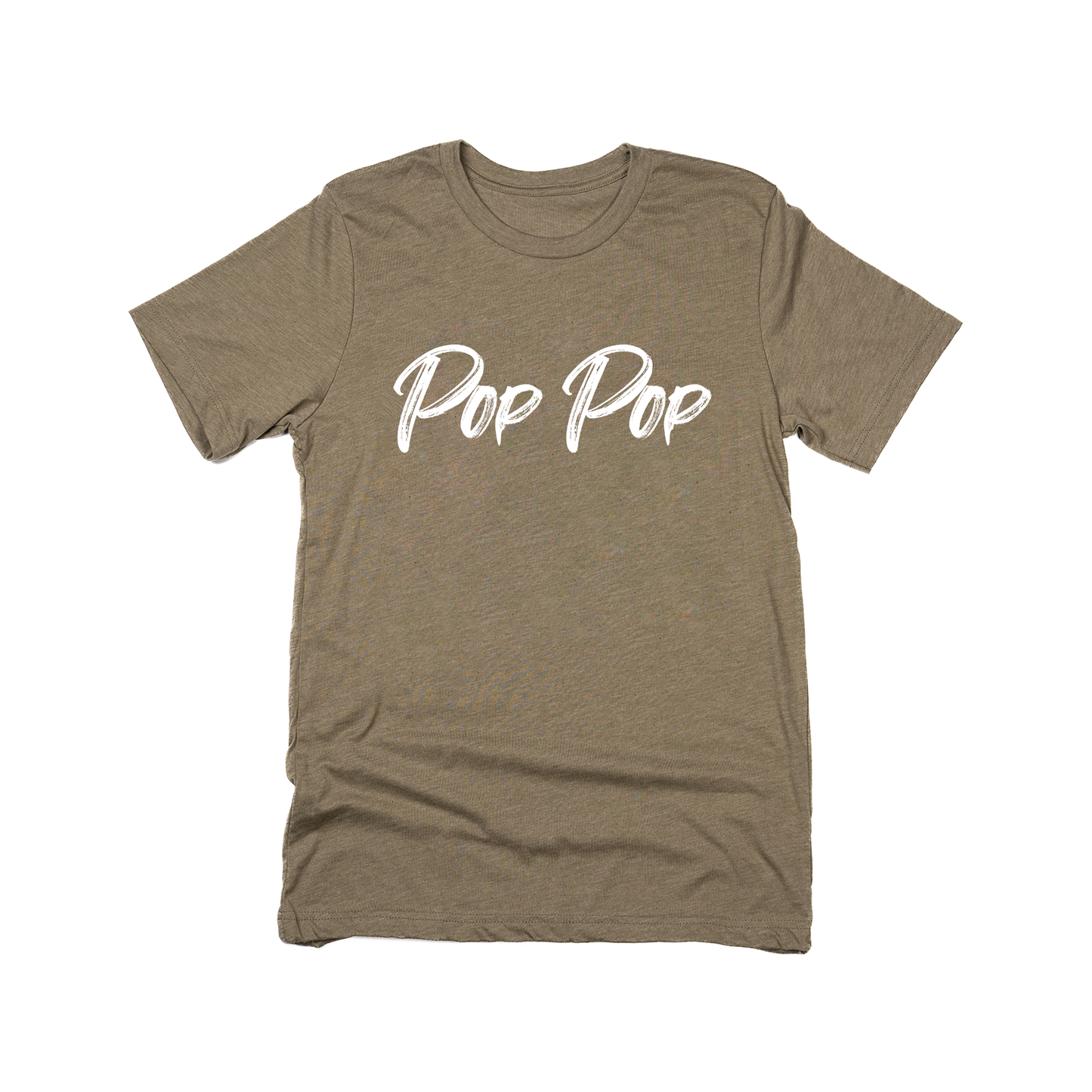 Pop Pop (Brushed, White, Across Front) - Tee (Olive)