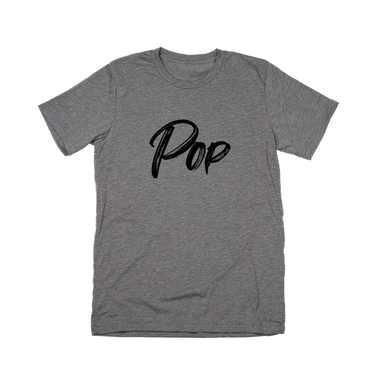 Pop (Brushed, Black, Across Front) - Tee (Gray)