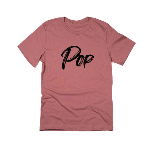 Pop (Brushed, Black, Across Front) - Tee (Mauve)