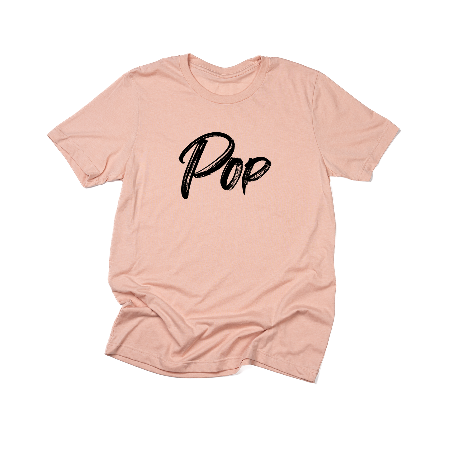 Pop (Brushed, Black, Across Front) - Tee (Peach)