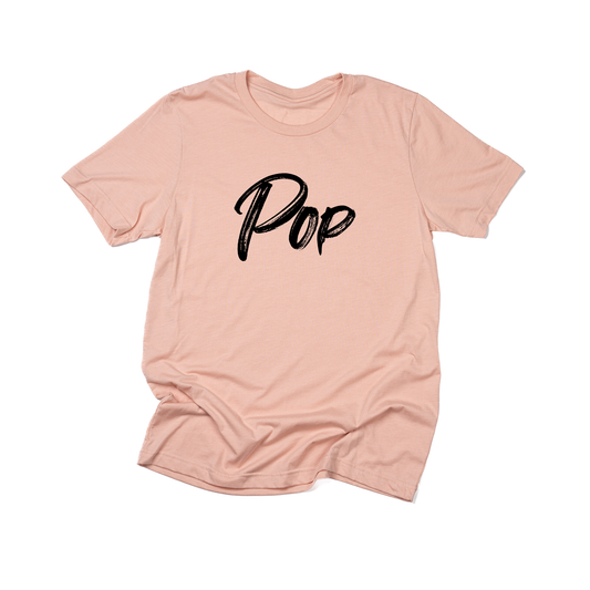 Pop (Brushed, Black, Across Front) - Tee (Peach)