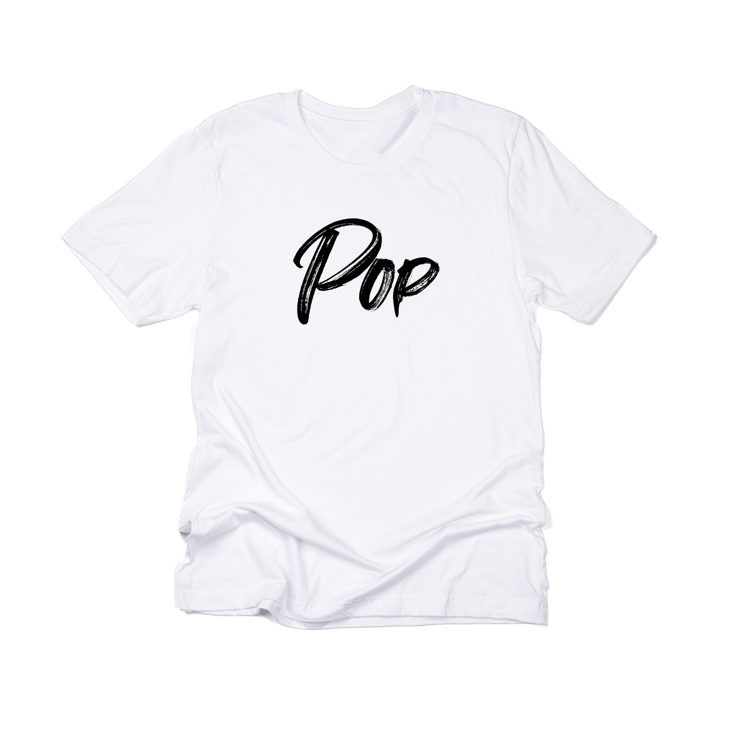 Pop (Brushed, Black, Across Front) - Tee (White)