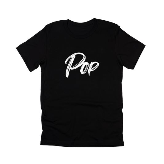 Pop (Brushed, White, Across Front) - Tee (Black)