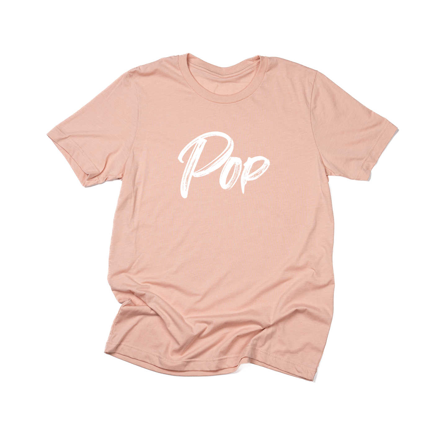 Pop (Brushed, White, Across Front) - Tee (Peach)