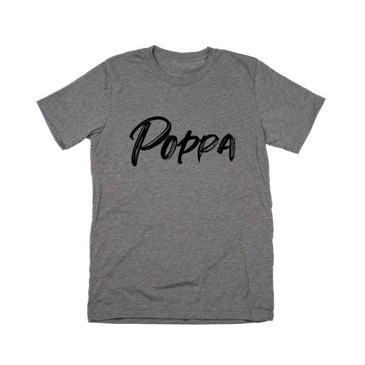 Poppa (Brushed, Black, Across Front) - Tee (Gray)