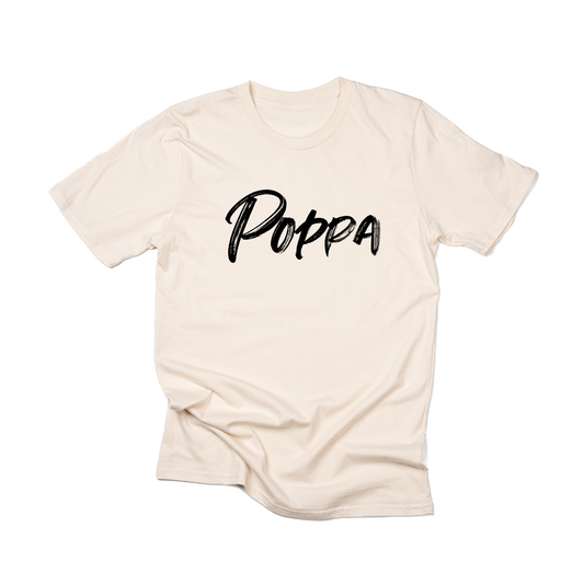 Poppa (Brushed, Black, Across Front) - Tee (Natural)