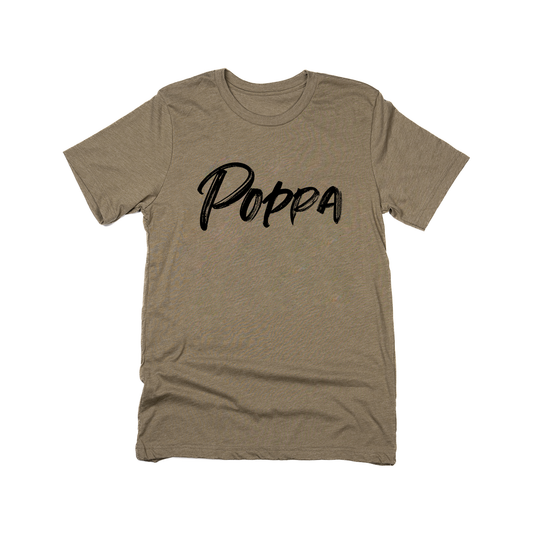 Poppa (Brushed, Black, Across Front) - Tee (Olive)