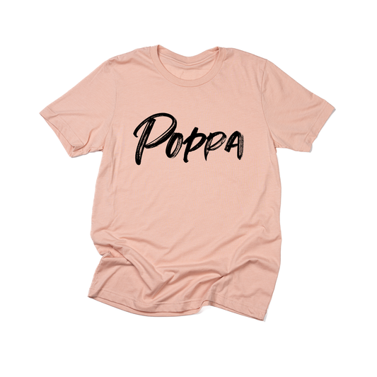 Poppa (Brushed, Black, Across Front) - Tee (Peach)