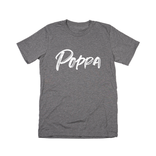 Poppa (Brushed, White, Across Front) - Tee (Gray)