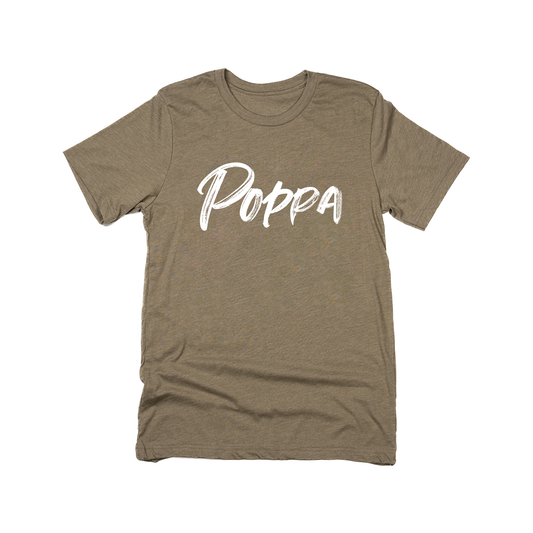 Poppa (Brushed, White, Across Front) - Tee (Olive)