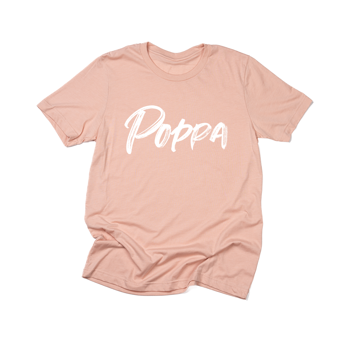 Poppa (Brushed, White, Across Front) - Tee (Peach)