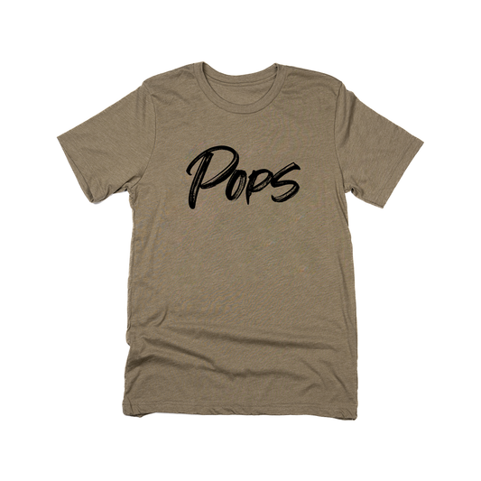 Pops (Brushed, Black, Across Front) - Tee (Olive)