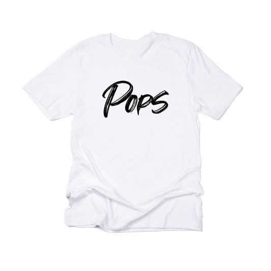 Pops (Brushed, Black, Across Front) - Tee (White)