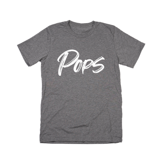 Pops (Brushed, White, Across Front) - Tee (Gray)