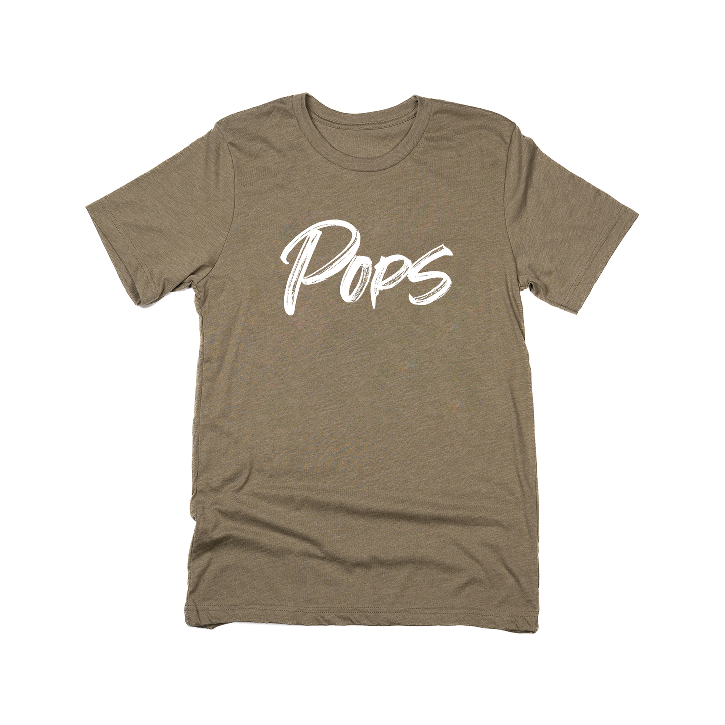 Pops (Brushed, White, Across Front) - Tee (Olive)