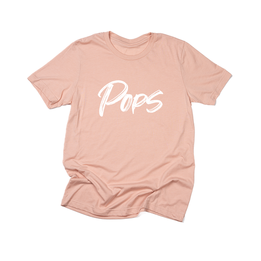 Pops (Brushed, White, Across Front) - Tee (Peach)