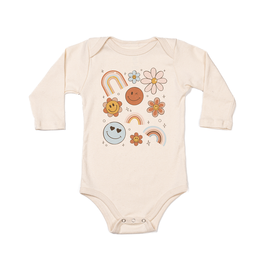 Rainbow Smiley Daisy - Bodysuit (Natural, Long Sleeve)