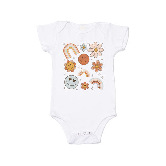 Rainbow Smiley Daisy - Bodysuit (White, Short Sleeve)