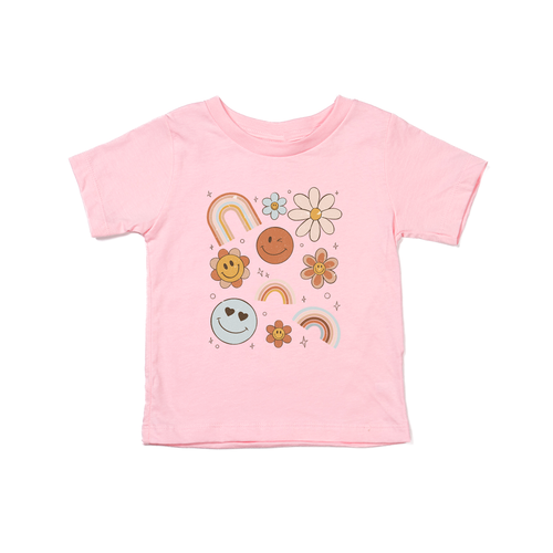 Rainbow Smiley Daisy - Kids Tee (Pink)