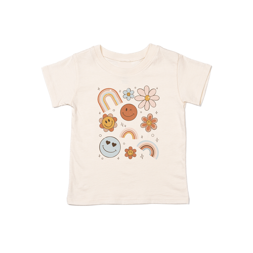 Rainbow Smiley Daisy - Kids Tee (Natural)