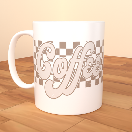 Retro Checkered Coffee - Coffee Mug (All White)