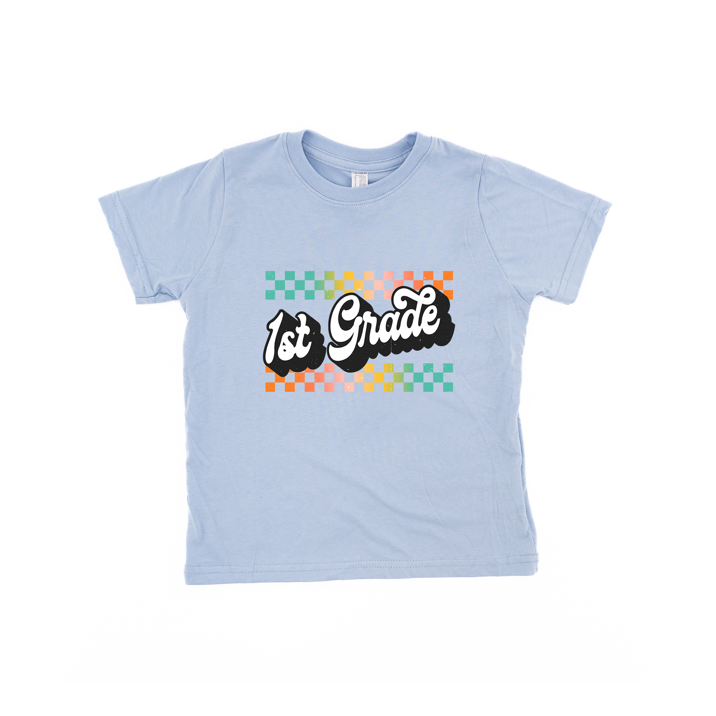 Retro Checkered Pick your Grade - Kids Tee (Carolina Blue)