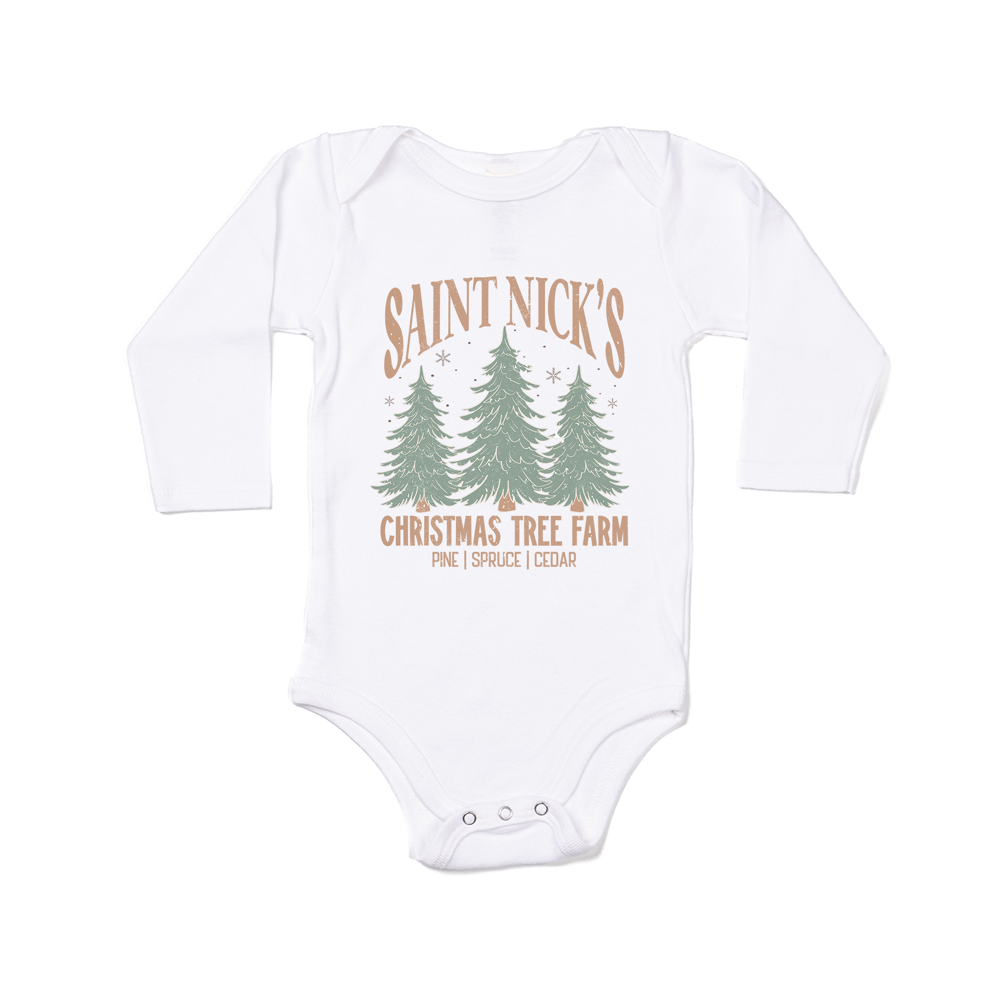 Saint Nick's Christmas Tree Farm - Bodysuit (White, Long Sleeve ...