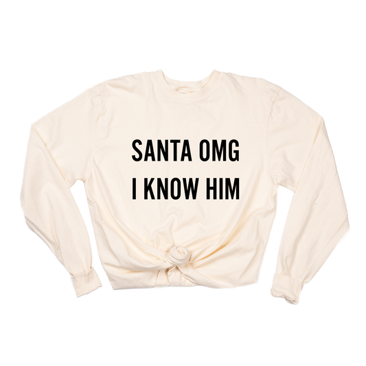 Santa OMG I Know Him (Black) - Tee (Vintage Natural, Long Sleeve)