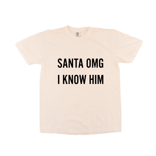 Santa OMG I Know Him (Black) - Tee (Vintage Natural, Short Sleeve)