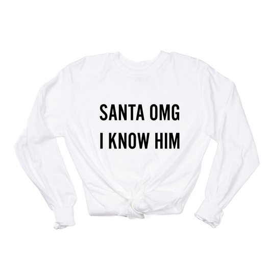 Santa OMG I Know Him (Black) - Tee (Vintage White, Long Sleeve)