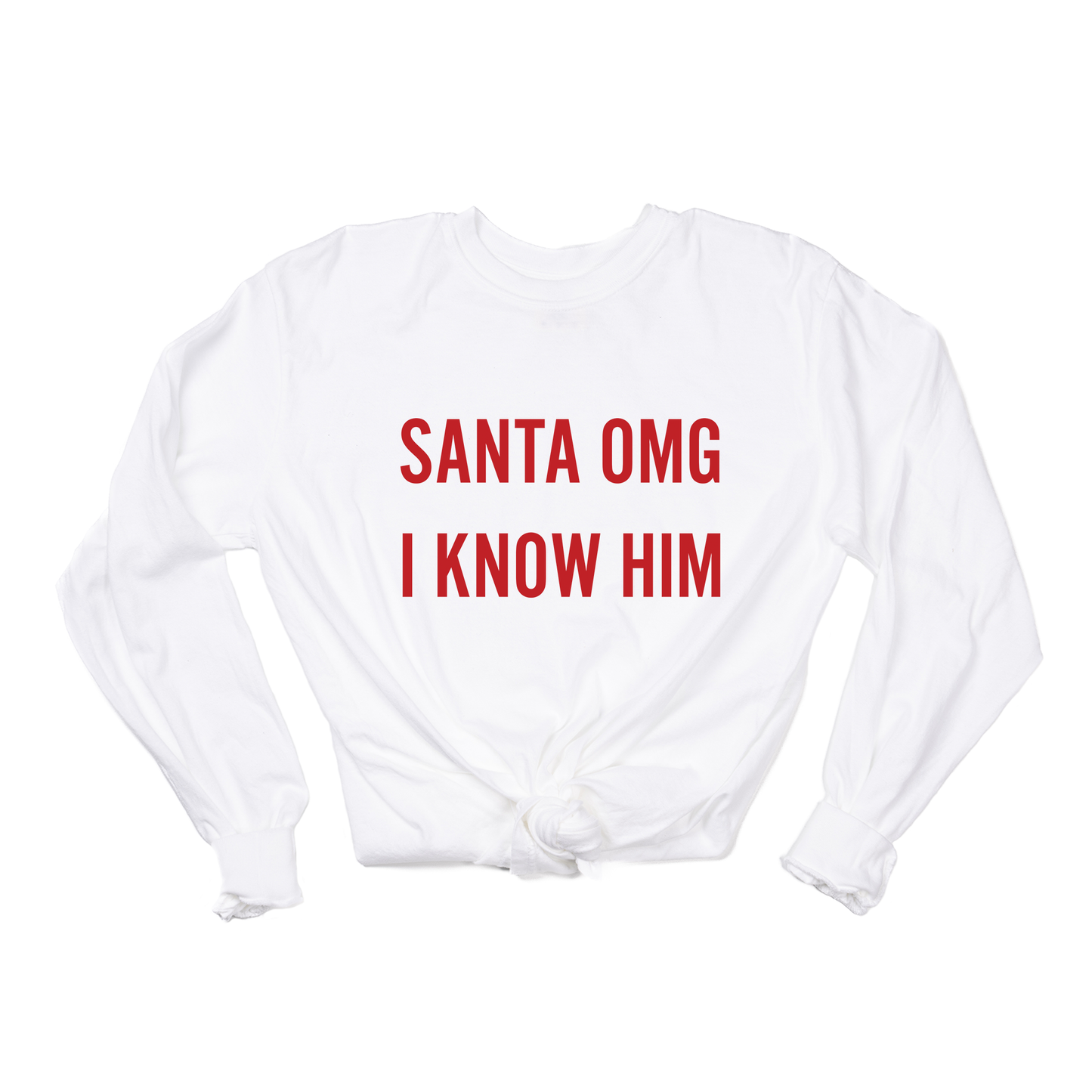 Santa OMG I Know Him (Red) - Tee (Vintage White, Long Sleeve)