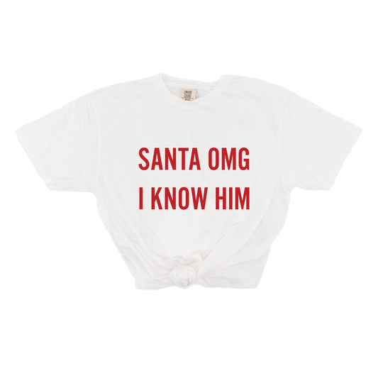 Santa OMG I Know Him (Red) - Tee (Vintage White, Short Sleeve)