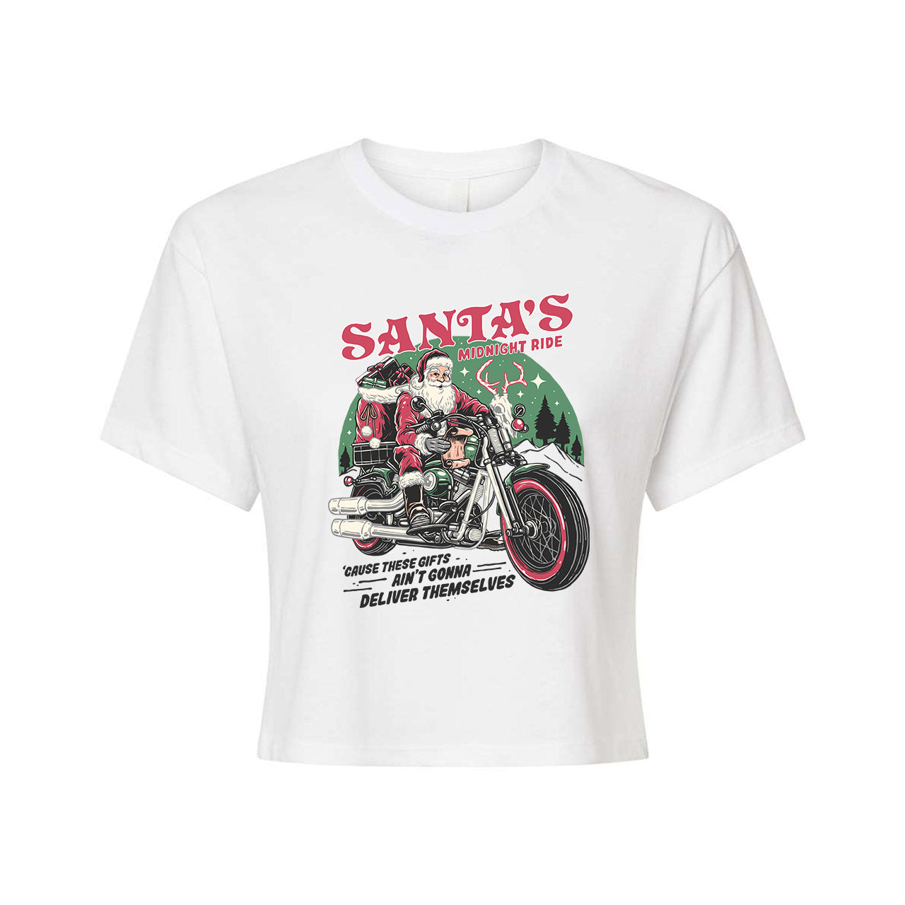 Santa's Midnight Ride (Graphic) - Cropped Tee (White)