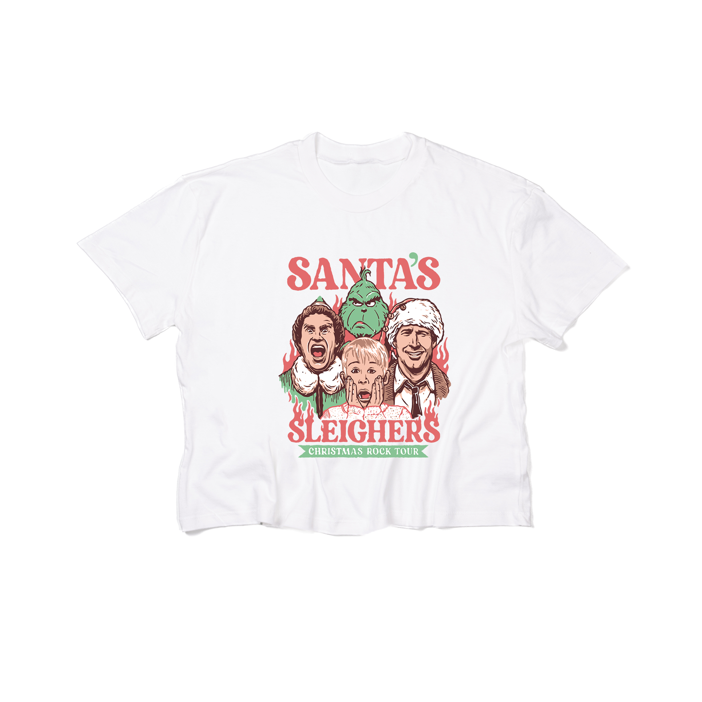 Santa's Sleighers (Graphic) - Cropped Tee (White)