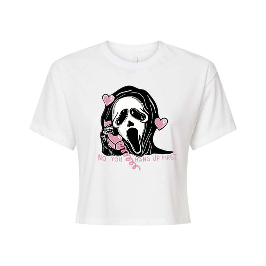 Scream Ghost Face No You Hang Up (Across Front) - Cropped Tee (White)