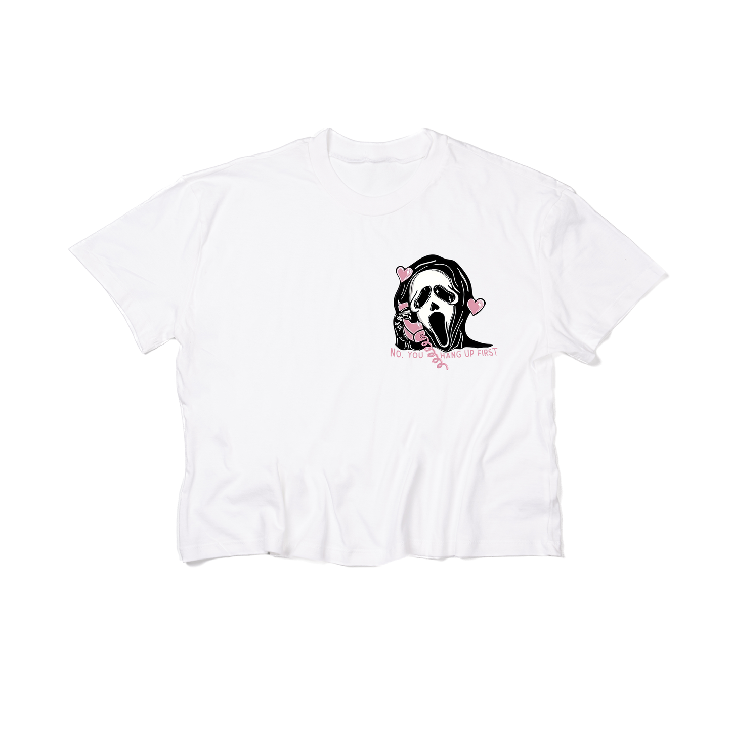 Scream Ghost Face No You Hang Up (Pocket) - Cropped Tee (White)