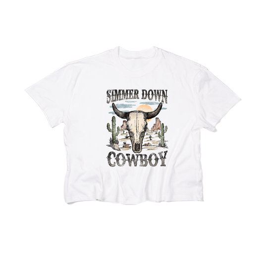 Simmer Down Cowboy - Cropped Tee (White)