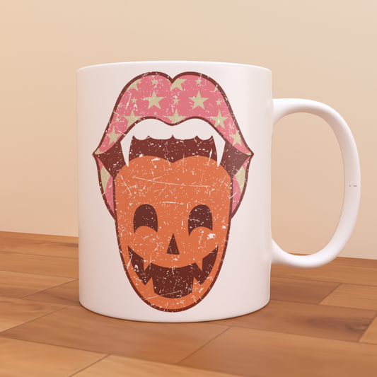 Spooky Pumpkin Tongue - Coffee Mug (White)