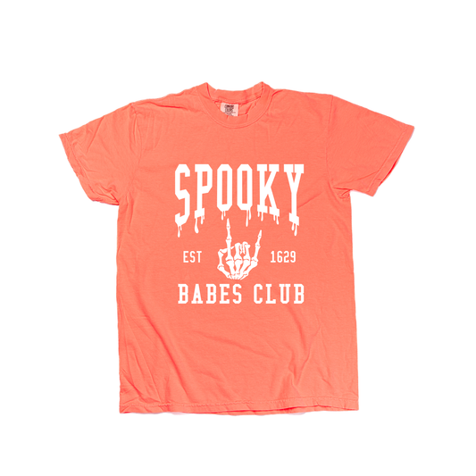 Spooky Babes Club (White) - Tee (Neon Coral)