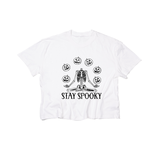 Stay Spooky Pumpkin Head Skeleton - Cropped Tee (White)